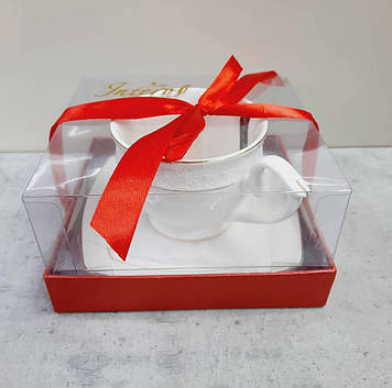 Чашка з блюдцем 280 мл кругла порцелянова біла Снігова королева Interos S506710-AGIFT 73064