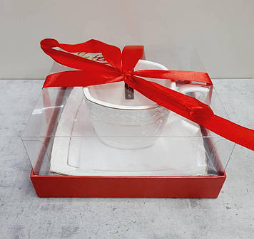 Чашка з блюдцем 240 мл квадратна порцелянова біла Снігова королева Interos S507009-AGIFT 73059