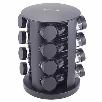 Набір ємностей для спецій 16 шт. на круглій чорній підставці Kamille КМ-7046