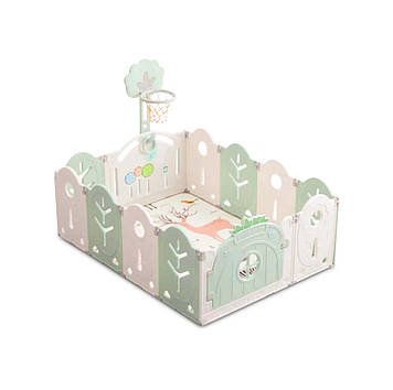 Манеж BabyPlayPen Магічний ліс вбудоване баскетбольне кільце 123*165*62 Оливковий
