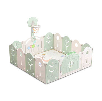 Манеж BabyPlayPen Магічний ліс вбудоване баскетбольне кільце 165*165*62 Оливковий