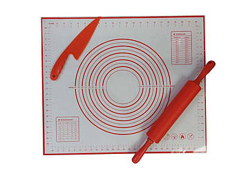 Силіконовий килимок для розкачування тіста та випічки Ytech 60 х 50 см + ніж, качалка 2191