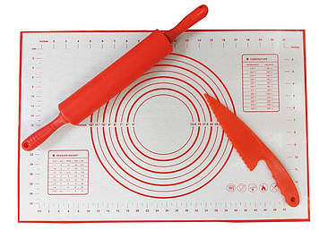 Силіконовий килимок для розкачування тіста та випічки Ytech 2190 60 х 40 см Червоний 3 пр.