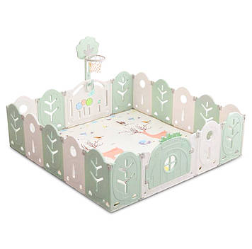 Манеж BabyPlayPen Магічний ліс вбудоване баскетбольне кільце 205*205*62 Оливковий