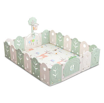 Манеж BabyPlayPen Магічний ліс вбудоване баскетбольне кільце 205*246*62 Оливковий