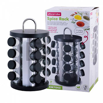 Набір ємностей для спецій Kamille на круглій підставці 16 шт KM-7043