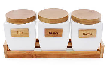 Набір банок 3 шт 700 мл Naturel BonaDi для сипких продуктів на бамбуковій підставці 289-152