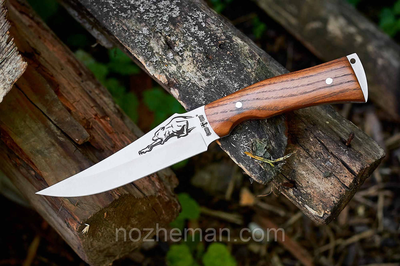 Мисливський ніж Пантера несе на собі декоративний малюнок з тканинним чохлом у комплекті., фото 1