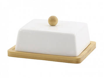 Маслянка порцелянова 15 см на бамбуковій підставці Interos PJ00686