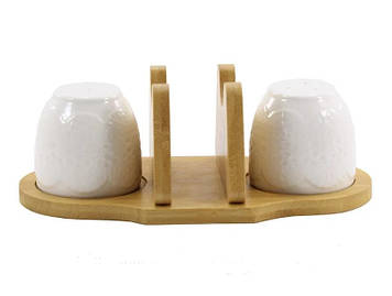 Набір для спецій Мереживо-солодка перечниця серветниця на бамбуковій підставці Interos PJ02073