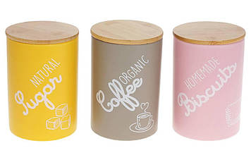 Набір керамічних банок BonaDi Organic 3 штуки 650 мл із бамбуковими кришками 304-940