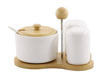 Набір для спецій Interos 3 предмети на дерев'яній підставці PJ02561