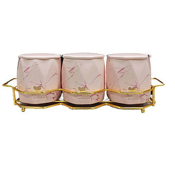 Набір банок 400 мл для сипких на підставці рожеві Stenson 01131YG