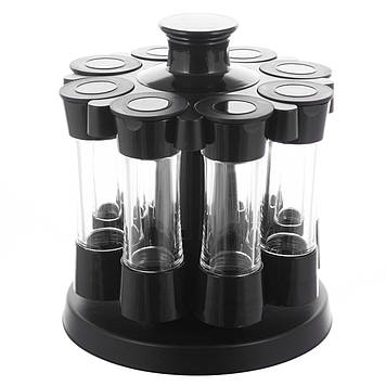Набір ємностей 8 шт Kamille Vizo для спецій на круглій чорній підставці KM-7051