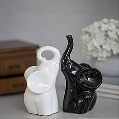 Статуетка Пара слонів кераміка білий з чорним 23 см Гранд Презент 1200 В13