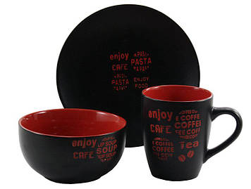 Набір для сніданку 3 пр. у подарунковому пакованні Interos чорно-червоний 16216-D1