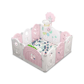 Манеж BabyPlayPen Магічний ліс вбудоване баскетбольне кільце 123*123*60 см Рожевий