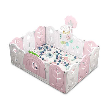Манеж BabyPlayPen Магічний ліс вбудоване баскетбольне кільце 123*165*62 см Рожевий