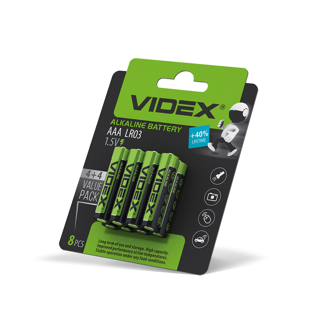 Батарейка калюжна Videx LR03/AAA 8 шт Blister Card