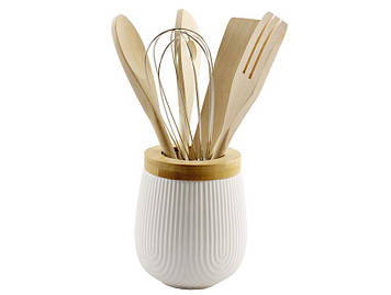 Набір кухонного приладдя з порцеляновою підставкою Interos PJ03450