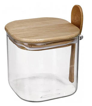 Банка скляна S&T Eco 600 мл, з бамбуковою кришкою та ложкою 32243