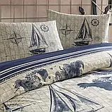 Односпальний комплект TAC Muna Blue Ранфорс / простирадло на резинці, фото 2