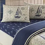 Односпальний комплект TAC Muna Blue Ранфорс / простирадло на резинці, фото 3