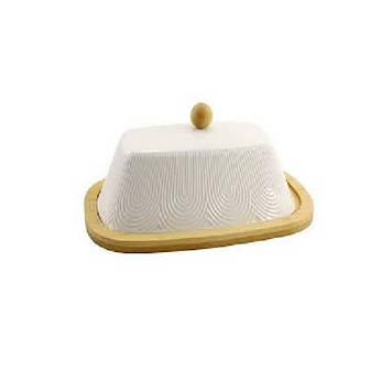 Маслянка порцелянова на бамбуковій підставці Interos 20 см PJ03449