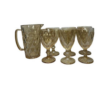 Набір для напоїв 7 предметів (6 келихів + глечик) бурштиновий OLens 01-017