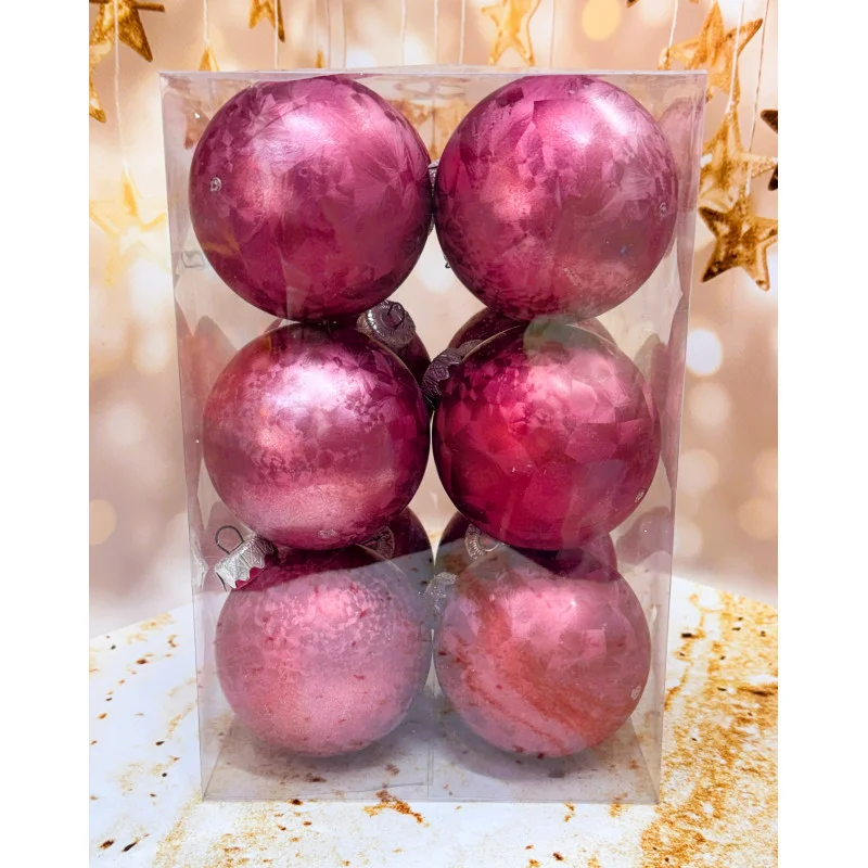 Набір ялинкових іграшок Мороз пластикових круглих 12 шт. 8 см Бордовий, фото 1