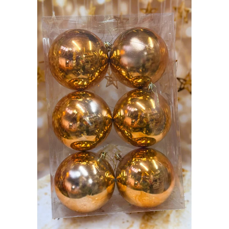 Набір ялинкових іграшок  пластикових круглих 6 шт. 12 см Мідний, фото 1