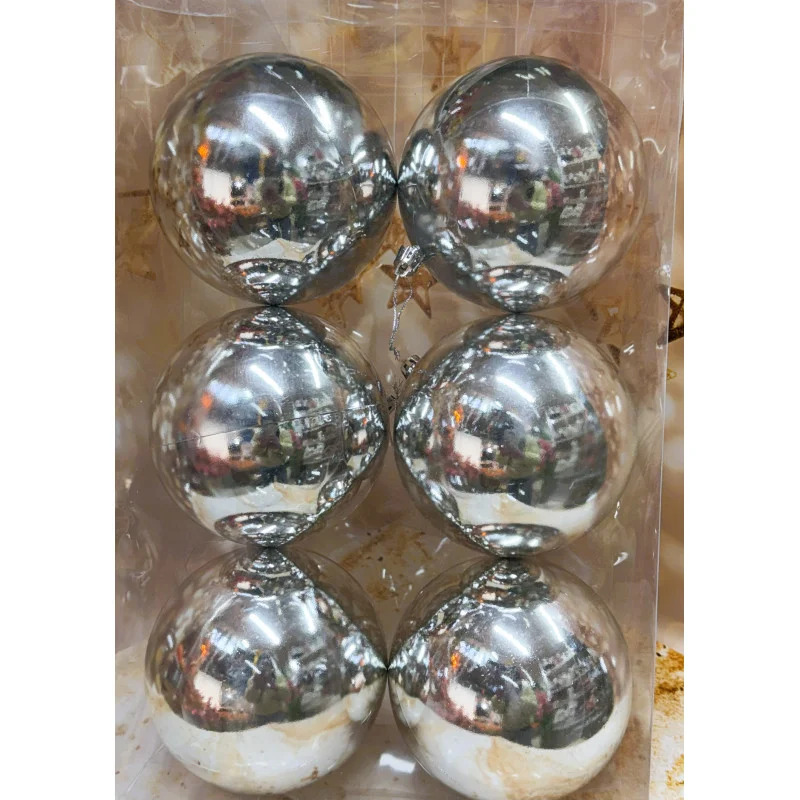 Набір ялинкових іграшок пластикових круглих 6 шт. 12 см Срібний, фото 1