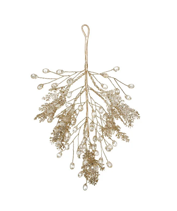 Декоративна підвіска з хвої й акрилових крапель 25 см Білий із золотим глітером, фото 1
