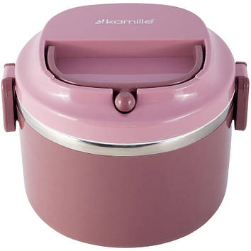 Ланчбокс пластиковий корпус, внутрішня ємність неіржавка сталь Kamille рожевий KM-2135