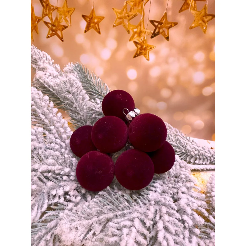 Набір ялинкових куль «Бархіт» стиль і затишок для вашої ялинки 8 шт Бордовий, фото 1