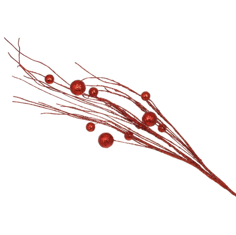 Новорічна декоративна гілка з блискучими ягодами 78 см Червоний, фото 1