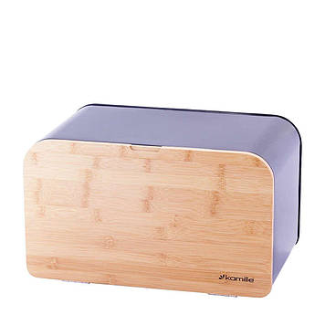 Хлібниця Kamille 35 х 21 х 21 см бамбука та неіржавкої сталі Чорна KM-1116