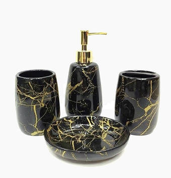 Набір аксесуарів для ванної кімнати Stenson 4 предмети "Золотий мармур" 00610 TD