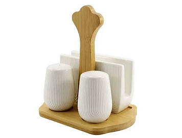 Набір для спецій Interos соломинка, перечниця, серветниця на бамбуковій підставці PJ03434