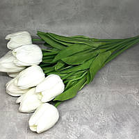 Букет з 10 штучних тюльпанів (латекс) довжина 33 см, бутон ≈4,5 см, білий , арт 019174, Білий