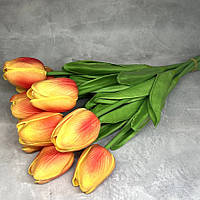 Букет з 10 штучних тюльпанів (латекс) довжина 33 см, бутон ≈4,5 см, помаранчевий , арт 019175, Помаранчевий