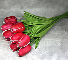 Букет з 10 штучних тюльпанів (латекс) довжина 33 см, бутон ≈4,5 см, малиновий , арт 019178, Малиновий