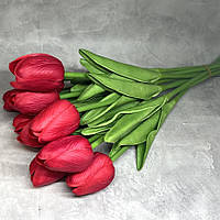 Букет з 10 штучних тюльпанів (латекс) довжина 33 см, бутон ≈4,5 см, червоний , арт 019184, Червоний