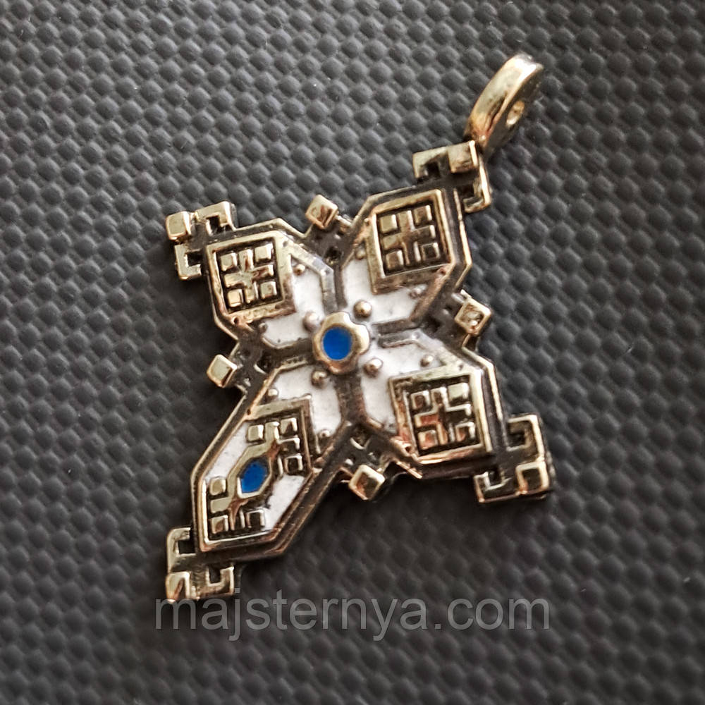 Латунний хрестик з гарячими емалями M024 - хрестик ручної роботи для зґарди.