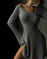Платье для создания модного образа, теплая модель из ткани в рубчике, серый 42-46 арт. 815394