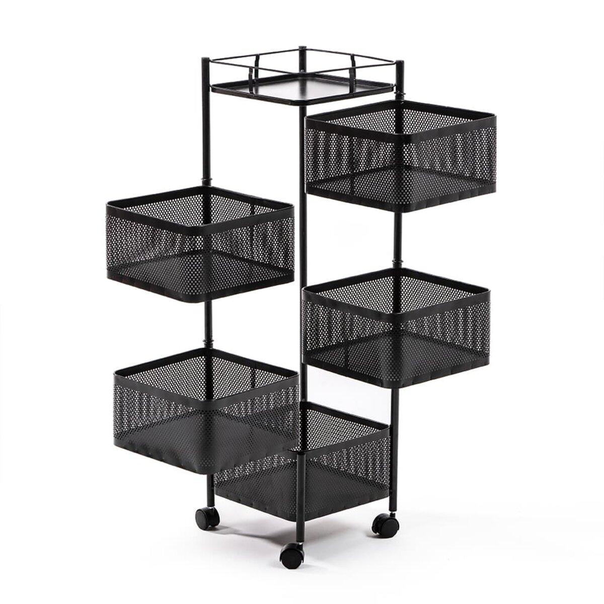 Етажерка мобільна п'ятиярусна універсальна з металу квадратна 26,5Х26,5Х95см Чорна SW-00002100, фото 1