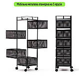 Етажерка мобільна п'ятиярусна універсальна з металу квадратна 26,5Х26,5Х95см Чорна SW-00002100, фото 2