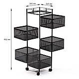 Етажерка мобільна п'ятиярусна універсальна з металу квадратна 26,5Х26,5Х95см Чорна SW-00002100, фото 3