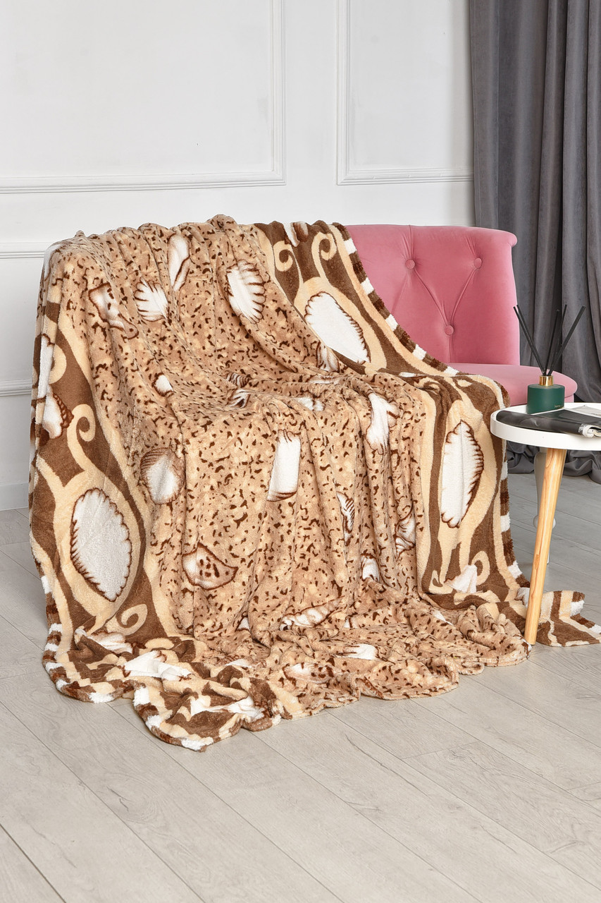 Плед бежевого кольору з принтом розмір 200*220 206468T Безкоштовна доставка, фото 1