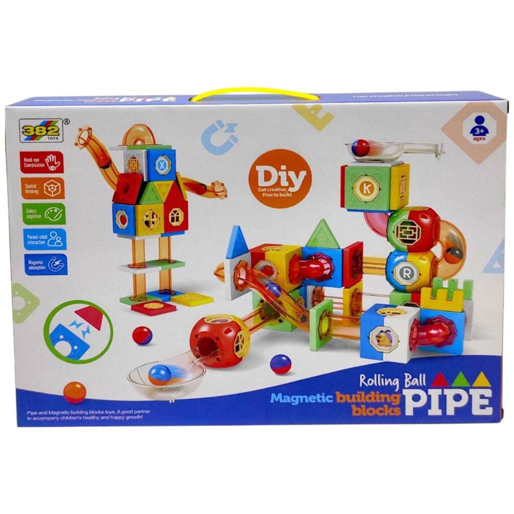 Конструктор магнітний Magnetic DIY FOO76 79 елементів деталей кульки, тунелі, наклейки, фото 1